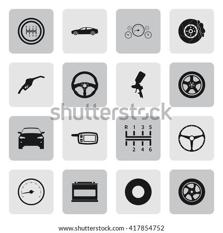 Car details and service sign simple icons set on  background