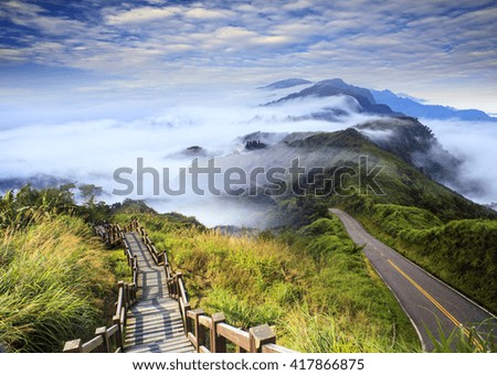 The imageing of beautiful landscapes with green road and nice background