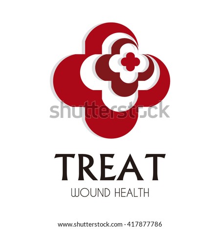 Cross of treat health abstract vector and logo design or template wound business icon of company identity symbol concept