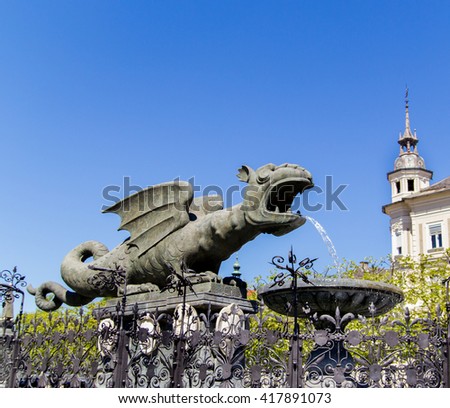 Dragon monument in old city center in Klagenfurt, Austria Royalty-Free Stock Photo #417891073