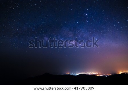 Soft focus of the milky way galaxy on city light at Chaing mai.Thailand.Background