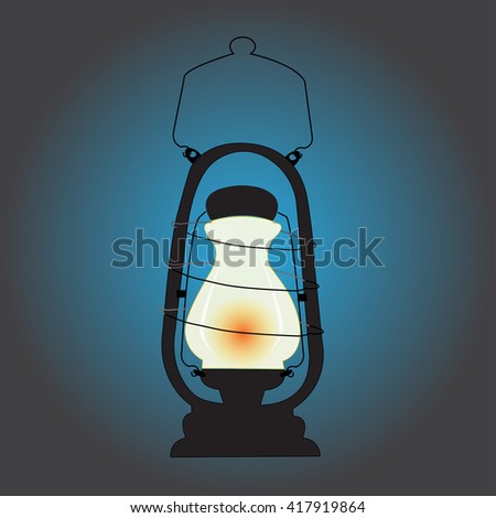 Vintage lantern in the dark night time, Vector illustration.