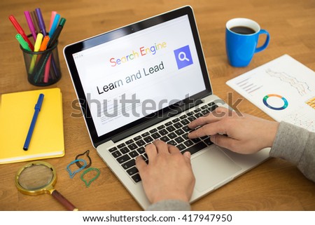 Searching LEARN AND LEAD on Internet Search Engine Browser Concept