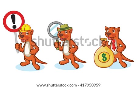 Brown Mustela Mascot with money, sign and magnifying
