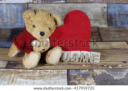 TEDDY BEAR on wood background