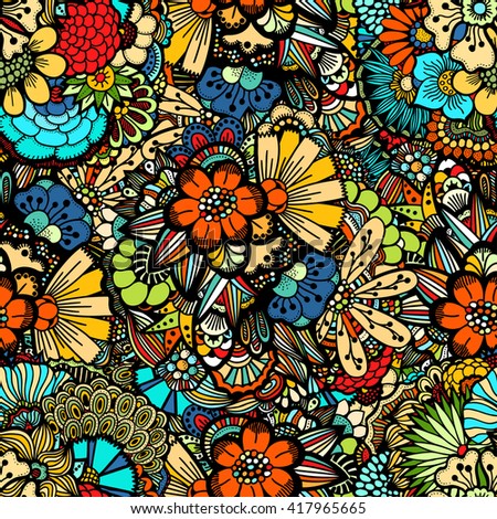 Flowers seamless pattern decorative Art card illustration Doodle funny plants