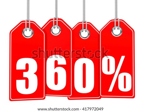 Discount 360 percent off. 3D illustration on white background.