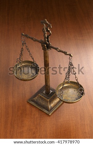 Justice Scale on wood table
