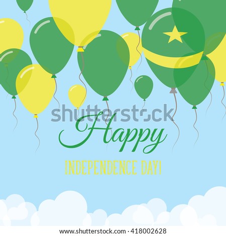 Mauritania Independence Day Flat Patriotic Card. Happy National Day Mauritania Vector Patriotic card. Flying Rubber Balloons in Colors of the Mauritanian Flag.