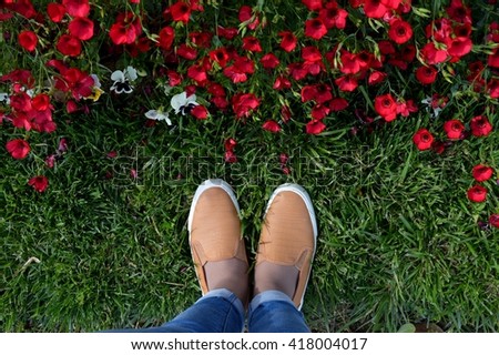 Feet and flowers

With feet and bright red colors in the picture laid artistic design image - a step away from the beauty.
