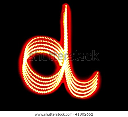 Letter "d" made of light effect on black background