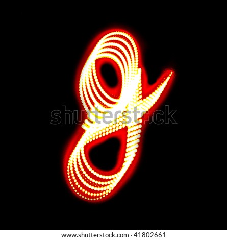 Letter "g" made of light effect on black background