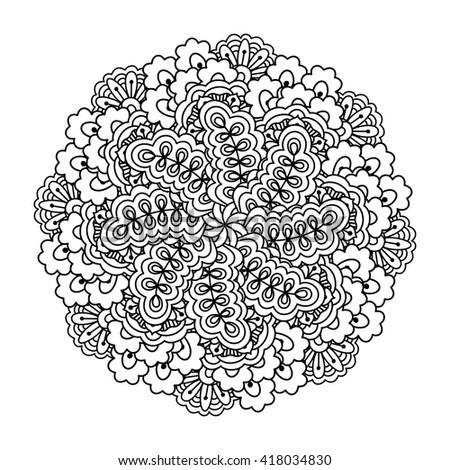 Round element for coloring book. Black and white floral pattern. Vector illustration.
