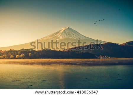 Mount Fuji morning at Kawaguchiko Japan Royalty-Free Stock Photo #418056349