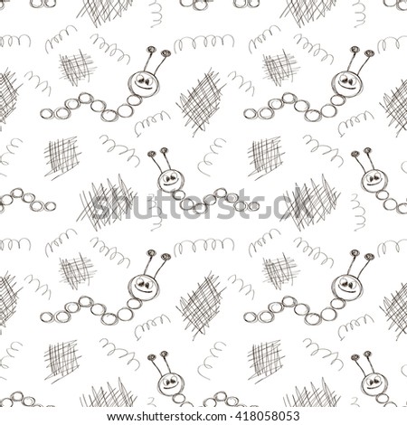 Seamless vector pattern. Cute colorful background with hand drawn caterpillars and scribbles. Series of Cartoon, Doodle, Sketch and Scribble Seamless Vector Patterns.