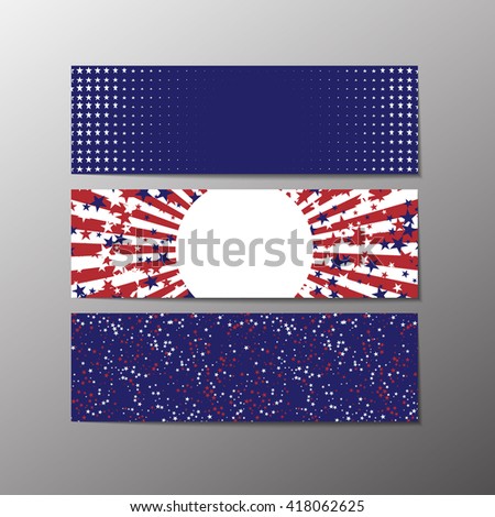 Set of banners with abstract american backgrounds with flag and stars. Stock vector.