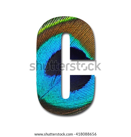 Number and letter from peacock tail on white background