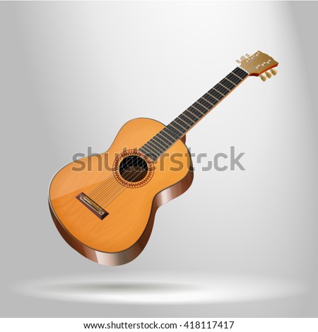 Acoustic guitar - photorealistic vector illustration on a white background in 3D style, the most detailed.