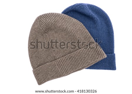 Top view flat lay hipster beanie set isolated white background 
