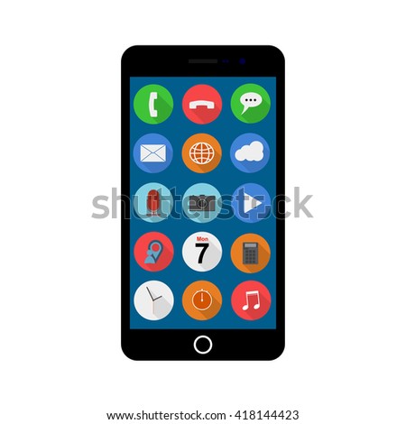 Vector smartphone with ui icons. Isolated on white. Royalty-Free Stock Photo #418144423