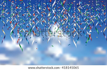 vector falling confetti in cloudy sky