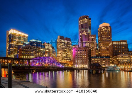 City Center of Boston, Massachusetts, USA around dusk