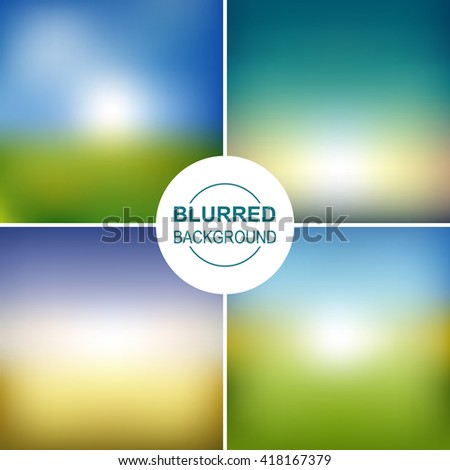Set of vector blurred backgrounds. Fields and meadows landscape. Summer natural background