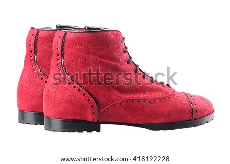Red suede women boot isolated on white background.