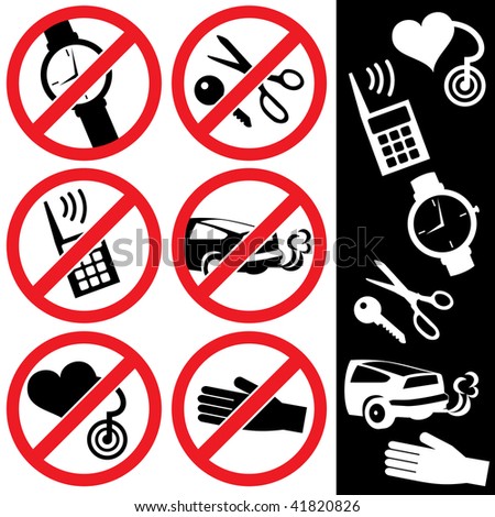 range of prohibition signs. Labeling.