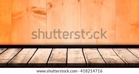 A WHITE WALL WITH PARQUET against wooden background in yellow