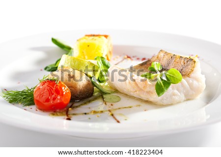 Halibut Steak with Vegetables and Sauce