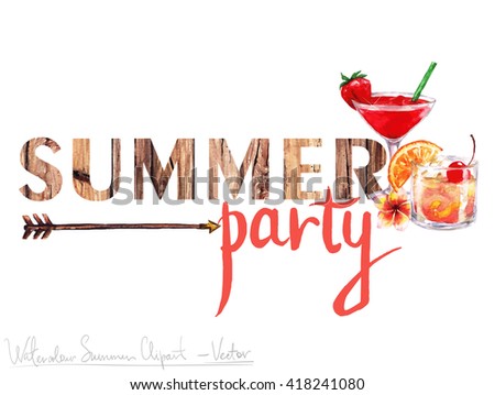 Summer Party - Vector Watercolor Clipart 