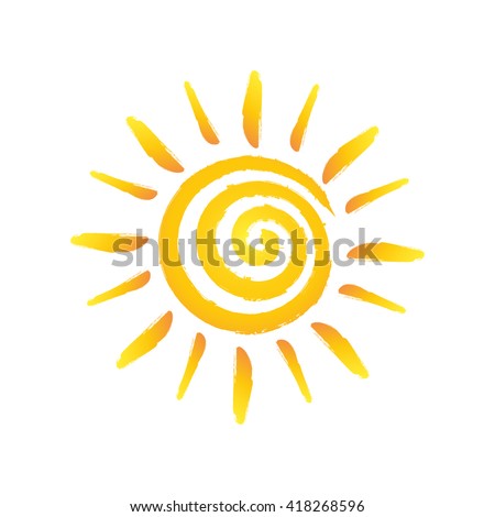 Hand drawn spiral shinny sun. Vector graphic illustration