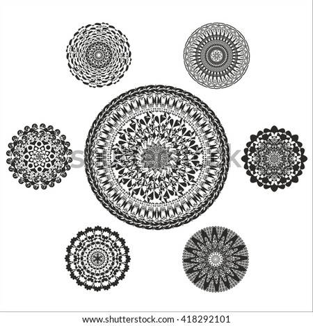 Set of abstract monochrome vector mandalas.