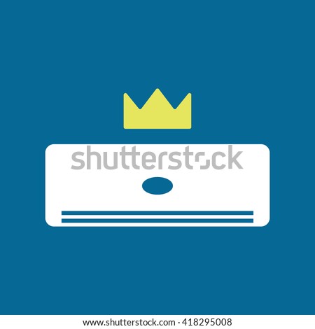 Air conditioning, air conditioner with crown vector flat aircon icon design on dark background.