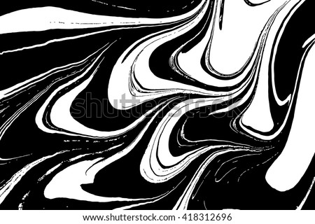 Ink texture. Mix of a white and black paint, closeup. Abstract marbling texture. Handmade ebru technique. Watercolor stains print background. Cover design for party invitation. Traditional Turkish. Royalty-Free Stock Photo #418312696