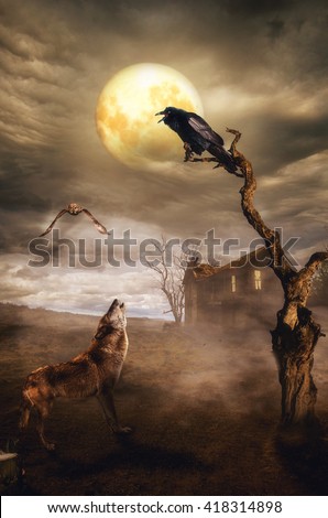 communication under the moon (illustration of a fictional situation, in the form collage of photos)