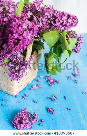 Beautiful springtime flowers of lilac on rustic wooden background