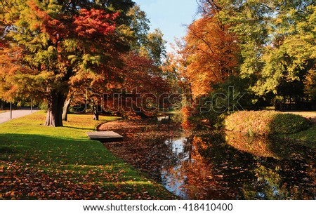 Beautiful autumn scene in Rotterdam city park, Netherlands