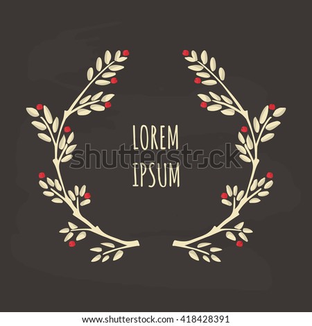 Cute hand-drawn vector laurel wreaths on textured vintage background. Romantic wreath with copyspace for your text.