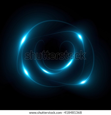 Abstract fiery ring background with luminous swirling backdrop. Glowing spiral. The energy flow tunnel. shine round frame with light circles light effect. glowing cover. Space for your message. Royalty-Free Stock Photo #418481368