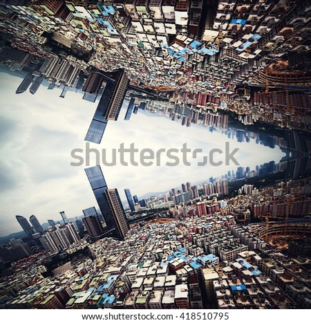 Abstraction of the urban landscape. Buildings under the sky. The beautiful background.