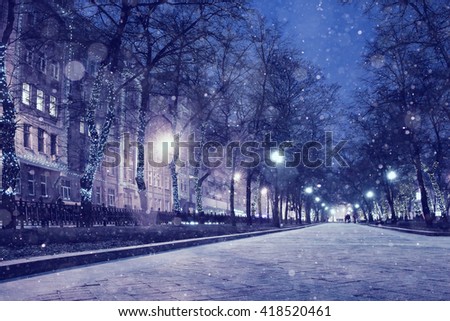 night snowfall trees background