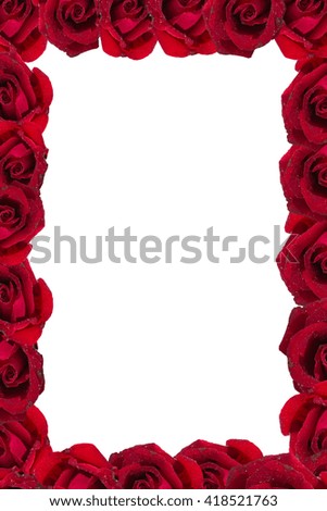 Rose flowers frame on white background