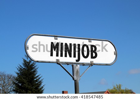 minijob - white metal sign on blue sky background