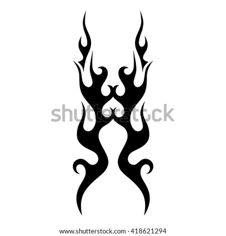 Flame tattoo tribal vector design sketch. Fire black isolated template logo on white background.