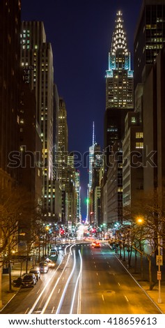 new york city night time street scene.