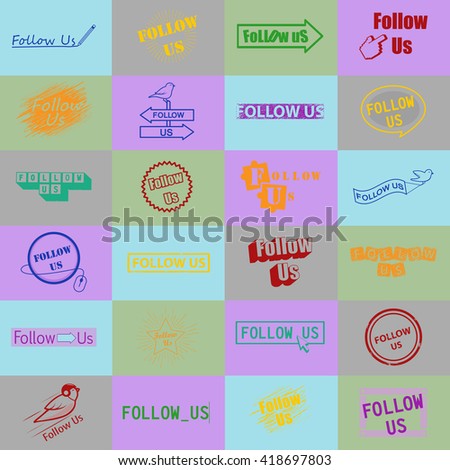 Follow Us Icons Set-Isolated On Mosaic Background-Vector Illustration,Graphic Design