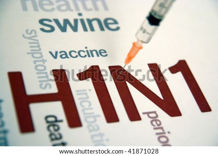 Swine flu H1N1 disease with syringe  and virus vaccine Royalty-Free Stock Photo #41871028