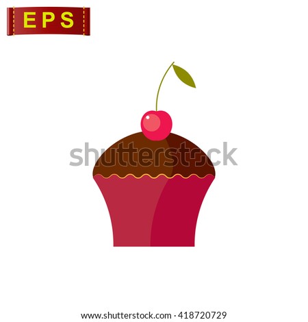 Cherry cupcake icon, vector cake pictogram, isoalted cupcake clip-art